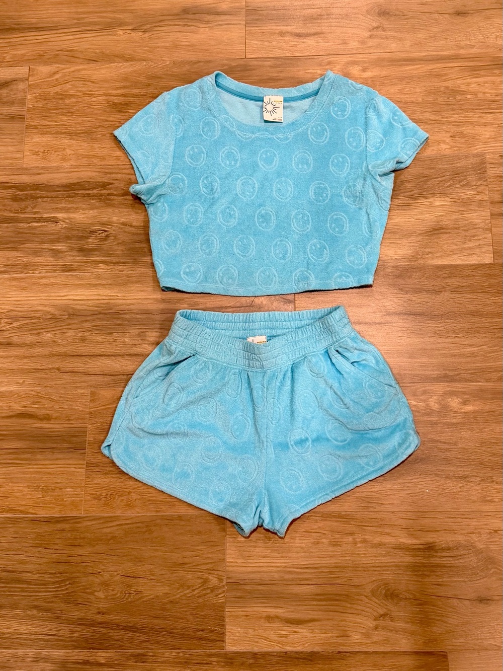 aerie Light Blue Terry Crop Tee & Shorts Set